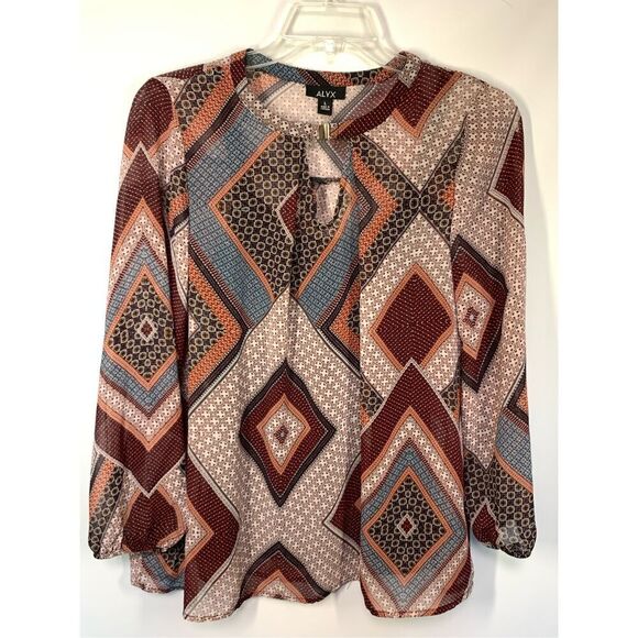 Alyx Women's Keyhole Bohemian Geometric Long Sleeve Blouse Multicolor Size Large - Picture 1 of 9